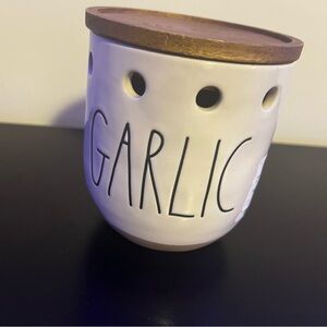 Rae Dunn White Garlic Keeper with Brown Lid